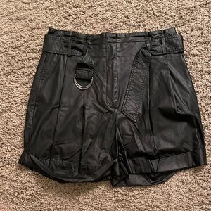 High Waisted Black Pleather Dress Shorts